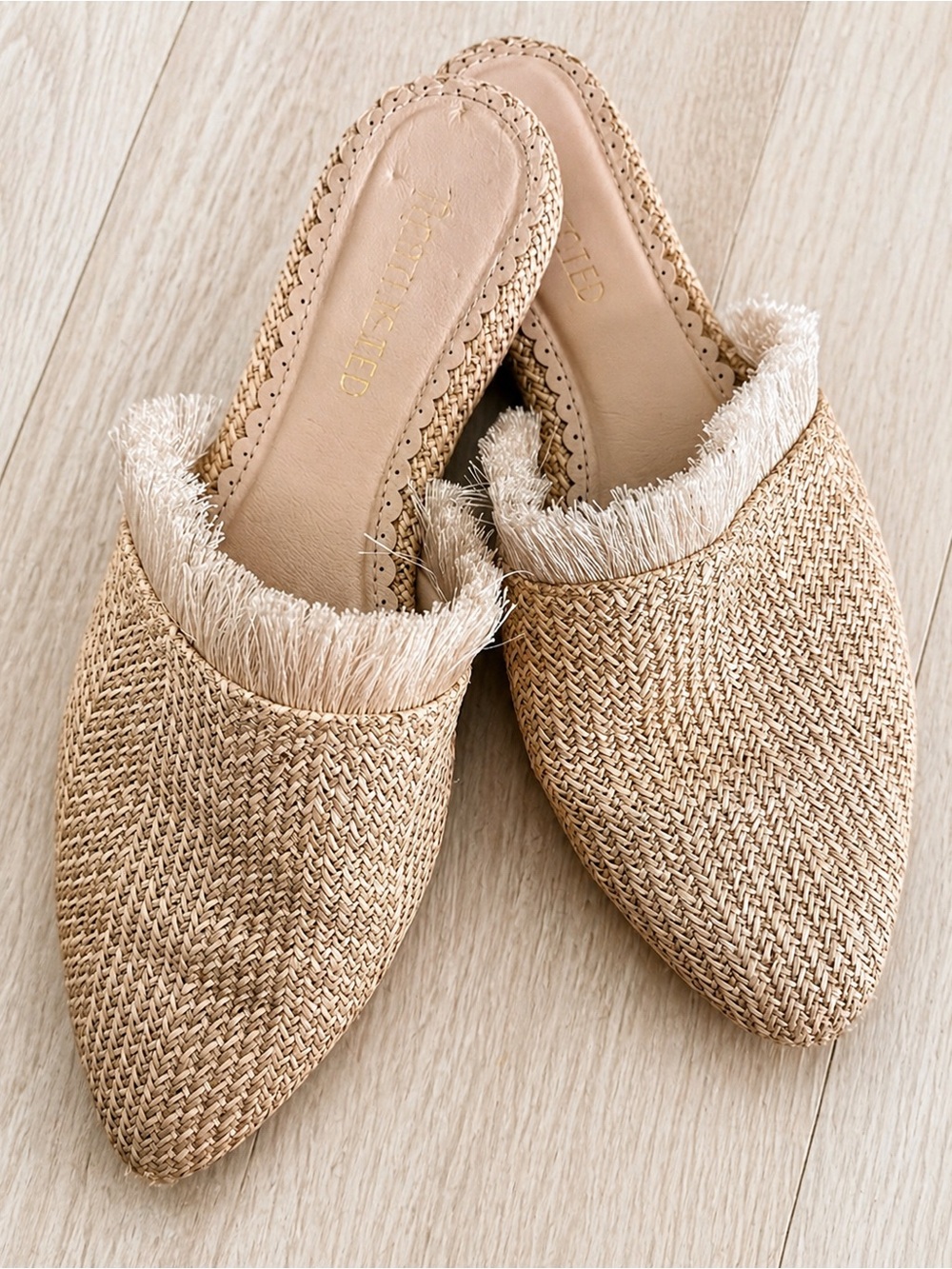 Fringed Raffia Pointed-Toe Mules - Natural